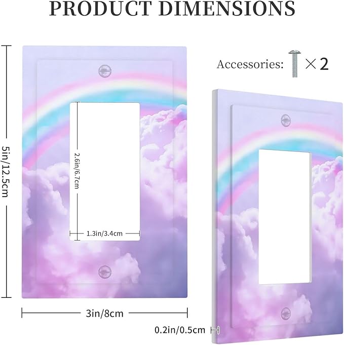 Rainbow in the Clouds Single Rocker Outlet Wall Plates Pink Art Panel 1 Gang Light Switch Cover Decorative Purple Cloud Electrical GFCI Switchplate Cute Dimmer for Bedroom Kidroom Nursery Decor