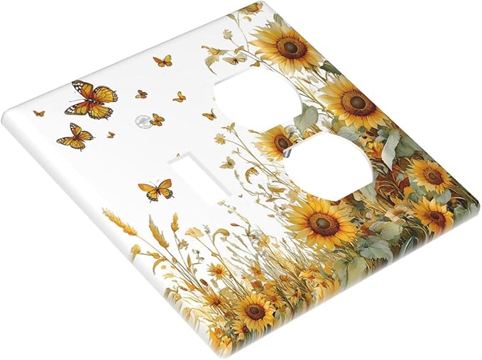 Sunflower Gold Wildflowers Summer Butterfly Wallplates 1 Toggle 1 Duplex Switch Plate Electrical GFCI Faceplate Decorative Light Switch Covers for Bedroom Living Room Decor
