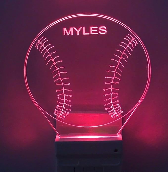 MIRROR MANIA Night Light Multi Color Personalized LED Plug-in, Ultra-Slim Touch Night Light Smart Dusk to Dawn Sensor, Kids Children's Bedroom Kitchen Bathroom Hallway Play Room Variations (Baseball)