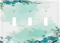 Decorative Switch Plates Blue Green Flowers Light Green Watercolor Patterns 3 Gang Wall Plate Faceplate Triple Toggle Light Switch Cover Electrical Wall Panels for Bedroom Home Decor