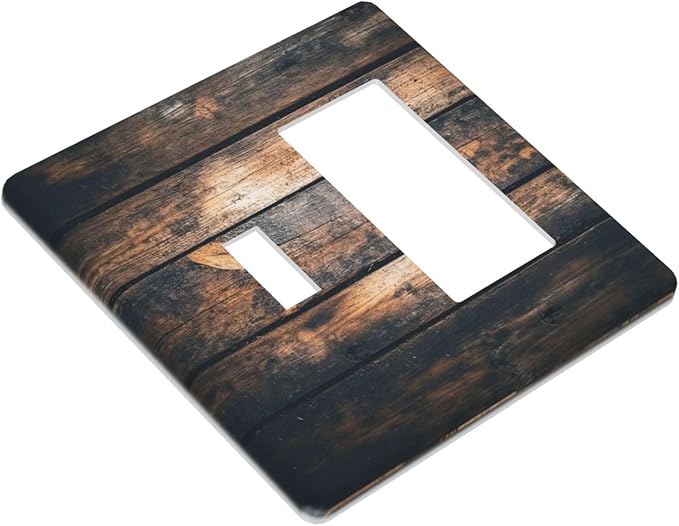 Outlet Covers Brown Vintage Wooden Board Rustic Wood 1 Toggle 1 Rocker Combination Decorative Wall Plate Electrical Switch Plates Light Switch Cover Plate For Farmhouse Cabin Decor
