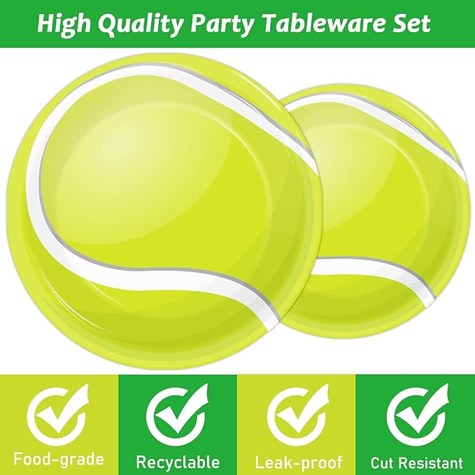 96 Pcs Tennis Party Plates Napkins Tableware Set Tennis ball Supplies Disposable Dinnerware Sports Birthday Decoration Favors for Baby Shower Brithday Party, 24 Guests