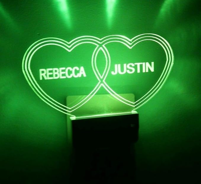 Night Light Multi Color Personalized LED Plug-in, Ultra-Slim Touch Night Light Smart Dusk to Dawn Sensor, Kids Children's Bedroom Kitchen Bathroom Hallway Play Room Variations (Double Hearts)