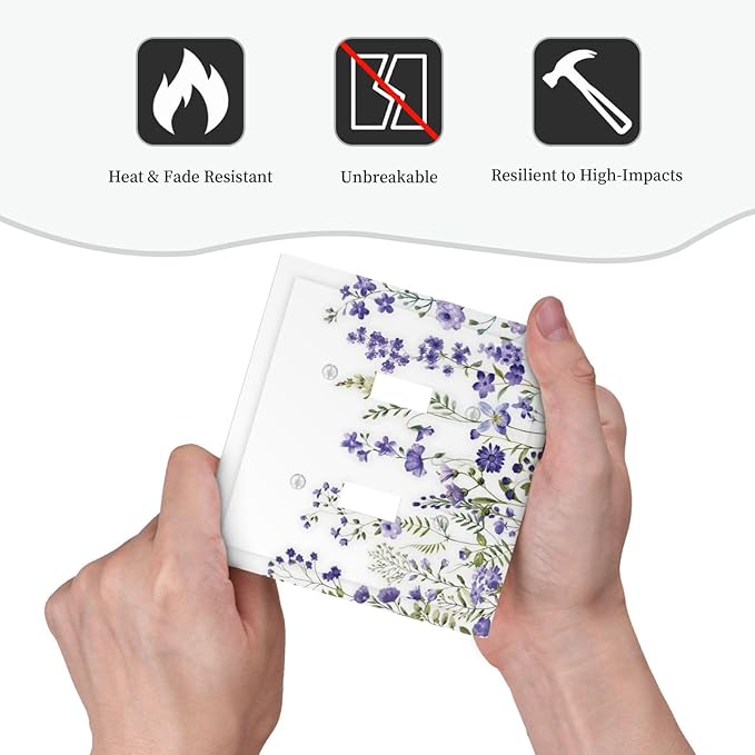 Lavender Wildflowers Purple Flowers Plant Floral Decorative Switch Plates 2 Gang Double Toggle Outlet Light Switch Cover Wall Plate Electrical Faceplate for Bedroom Living Room Decor