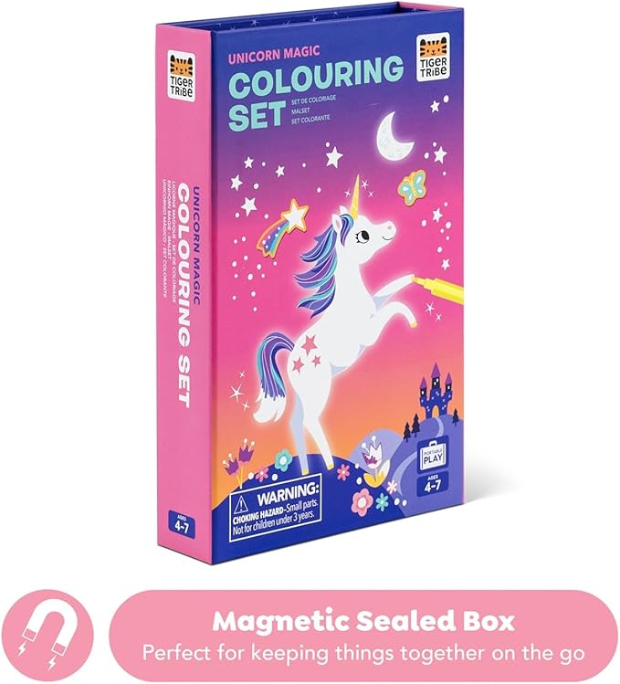Tiger Tribe Coloring Set - Unicorns, Activity Set for Kids, incl. Stickers & Markers Portable Storage Box, Perfect for Travel, Great Gift