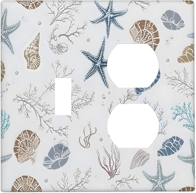 Ocean Starfish Seashells Nautical Coastal Sea Coral Wallplates 1 Toggle 1 Duplex Switch Plate Electrical GFCI Faceplate Decorative Light Switch Covers for Kids Room Nursery Decor