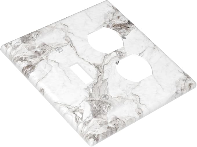 White And Gray Marble Patterns Texture Abstract Print Wallplates 1 Toggle 1 Duplex Switch Plate Electrical GFCI Faceplate Decorative Light Switch Covers for Bathroom Kitchen Decor