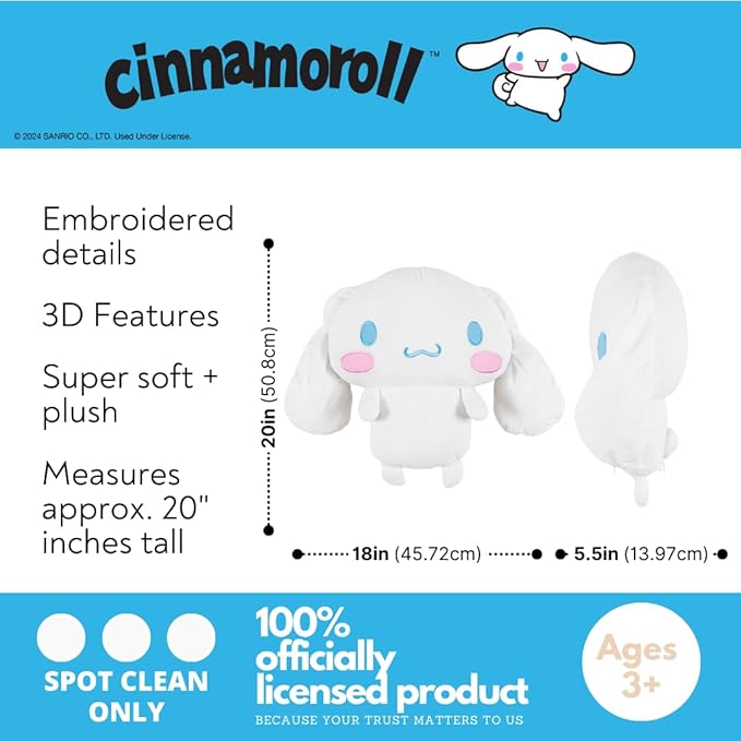 Cinnamoroll Bedding Super Soft Cozy Decorative Cuddle Pillow, (Officially Licensed Product) By Franco Collectibles