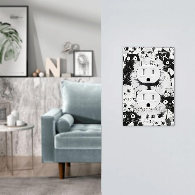 Funny Black Cat Inspirational Quotes Patterns Outlet Covers 1 Gang Duplex Light Switch Cover Decorative Switch Plates Electrical Receptacle Faceplate Wall Plate for Kids Room Nursery Decor
