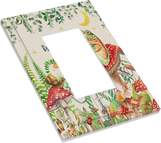Decorative Outlet Covers Boho Mushrooms Frogs Butterflies Flowers Moon Stars 1 Gang Single Rocker Light Switch Cover Plate Wall Plates GFCI Faceplate for Kids room Bedroom Decor