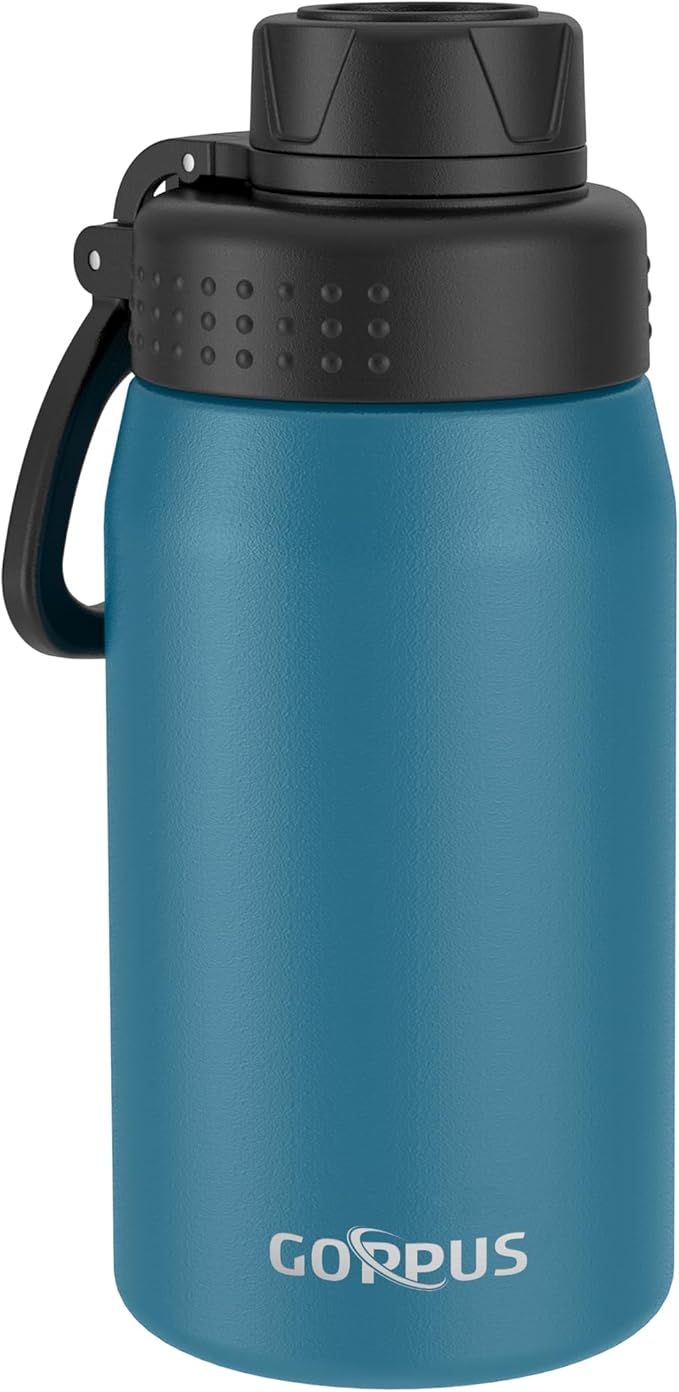 GOPPUS 15oz Kids Water Bottle with Spout Lid, Toddler Water Bottle, Stainless Steel Insulated Water Bottle, Leakproof, BPA Free, Suitable for Boys and Girls for School（Navy Blue）