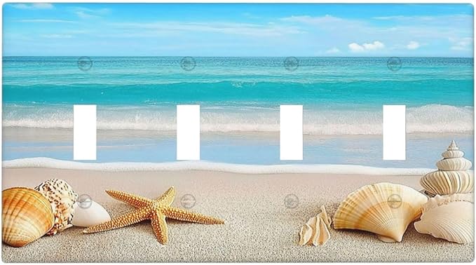 Light Switch Covers Seashells Beach Starfish Scallop Quad Toggle Electrical Faceplate 4 Gang Wall Plate Decorative Switch Plates For Bathroom Home Decor