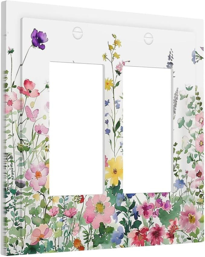 Decorative Outlet Covers Boho Colorful Flowers Plant Rustic Wildflower 2 Gang Double GFCI Rocker Electrical Wall Panels Light Switch Cover Plate for Bed Room Bathroom Decor