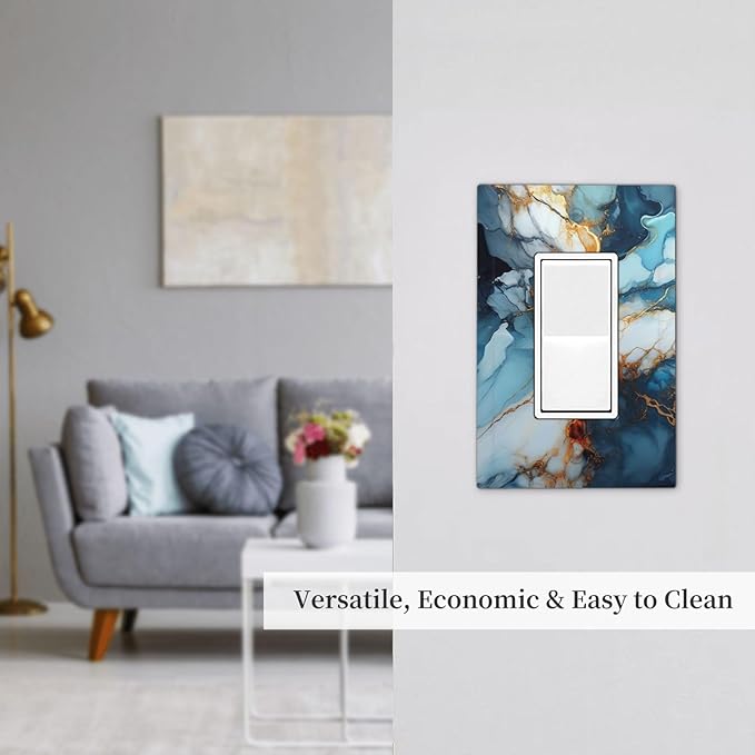 Light Switch Cover Plate Golden Abstract Luxury Marble 1 Gang Outlet Covers Single Rocker Decorative Switch plates Electrical Wall Plates GFCI Receptacle for Livingroom Bathroom Decor
