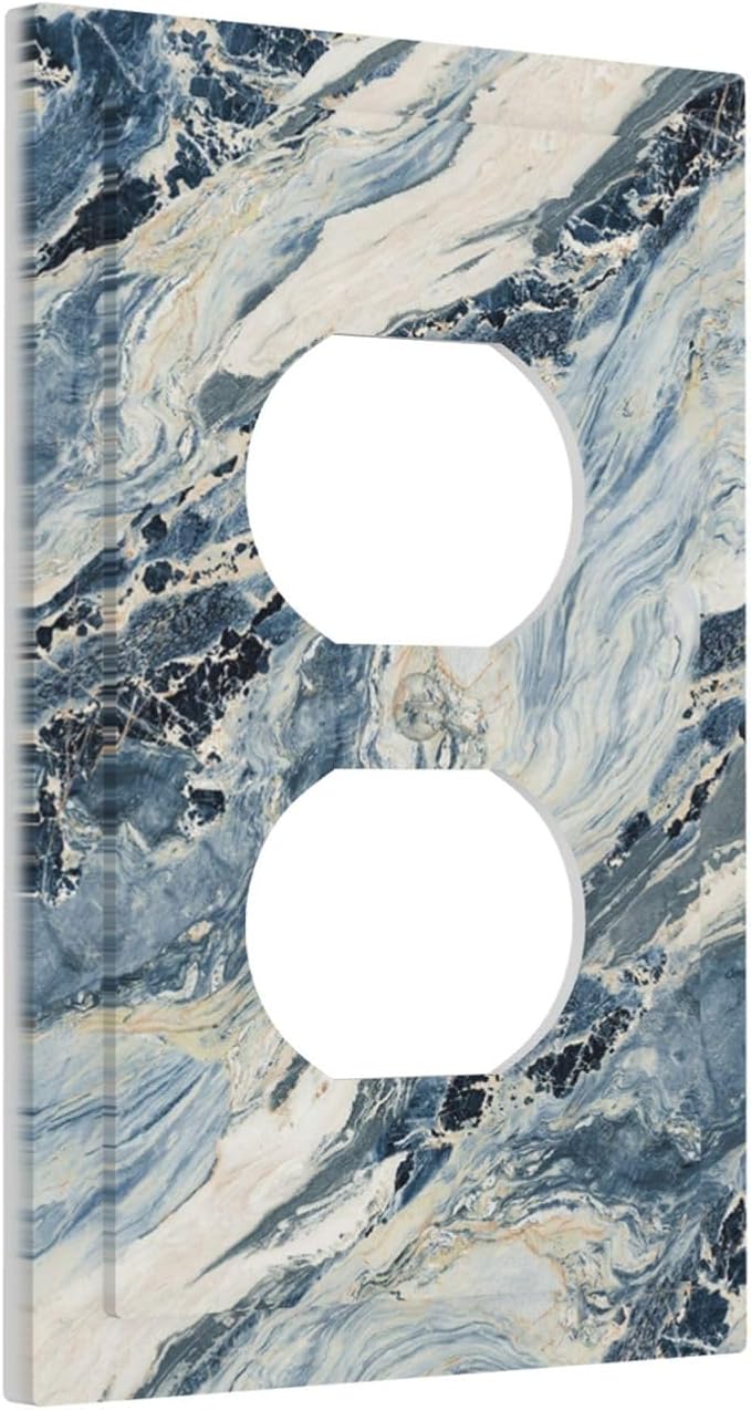 Outlet Covers Blue Grey Marbling Modern Abstract Design 1 Gang Duplex Electrical Receptacle Faceplate Light Switch Cover Wall Plate Decorative Switch Plates for Bedroom living Room Decor
