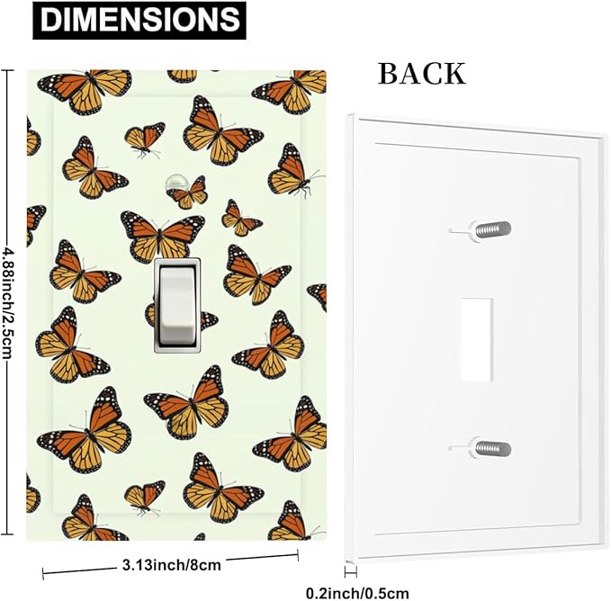 Monarch Butterfly 1-Gang Toggle Light Switch Plate, Butterfly Migration Vibrant Orange Whimsical Garden Decorative Wall Plate for Girls Room