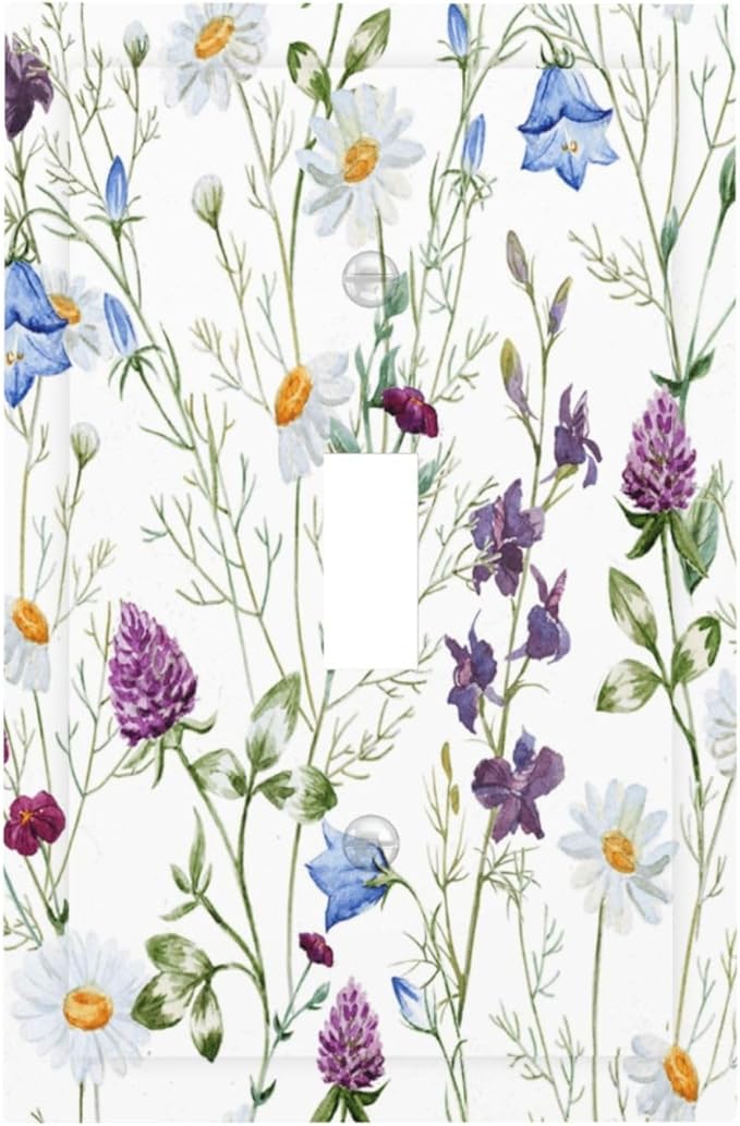 Floral Boho Multicolor Flower Plant Leaves Decorative Light Switch Cover 1 Gang Single Toggle Device Electrical Faceplate Switchplates Decorator Outlet Wall Plate for Bedroom Living Room Decor