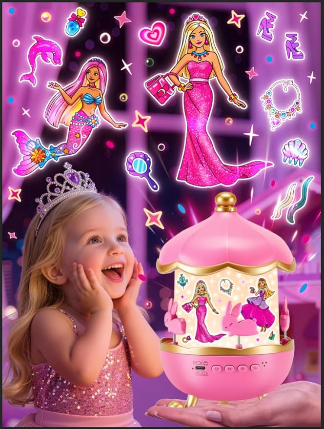 Princess Projector Toy, 【18 Films+15 White Noises】Princess Toys Sound Machine Baby, 360° Rotating Girls Night Light Birthday Gifts, Early Educational Princess Toys for Girl 4-6, Mermaid Toys for Girls