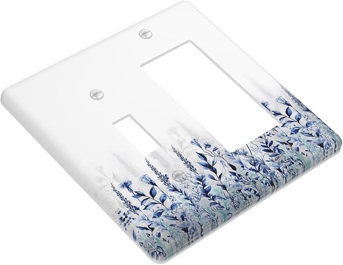 Decorative Outlet Covers Rustic Blue Plants Wildflowers Boho Leaves 2 Gang 1 Gang Wall Plate Single Toggle Rocker Combination Light Switch Covers Plate Jumbo Switch Plate Cover