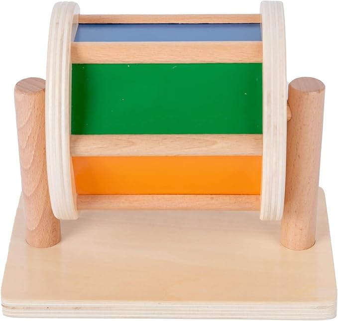 Montessori Baby Toys Play Kit Montessori Mirror Peekaboo Knob Puzzle, Medium Spinning Drum and Rainbow Fabric Ball Kit Toys for6-12Months Toddlers (Play Kit 3)