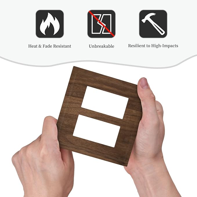 Decorative Outlet Covers Dark Brown Wood Grain 2 Gang Double Rocker Light Switch Cover Plate Electrical Switch Plate Cover Decorate GFCI Wall Plate for Farmhouse Cabin Decor