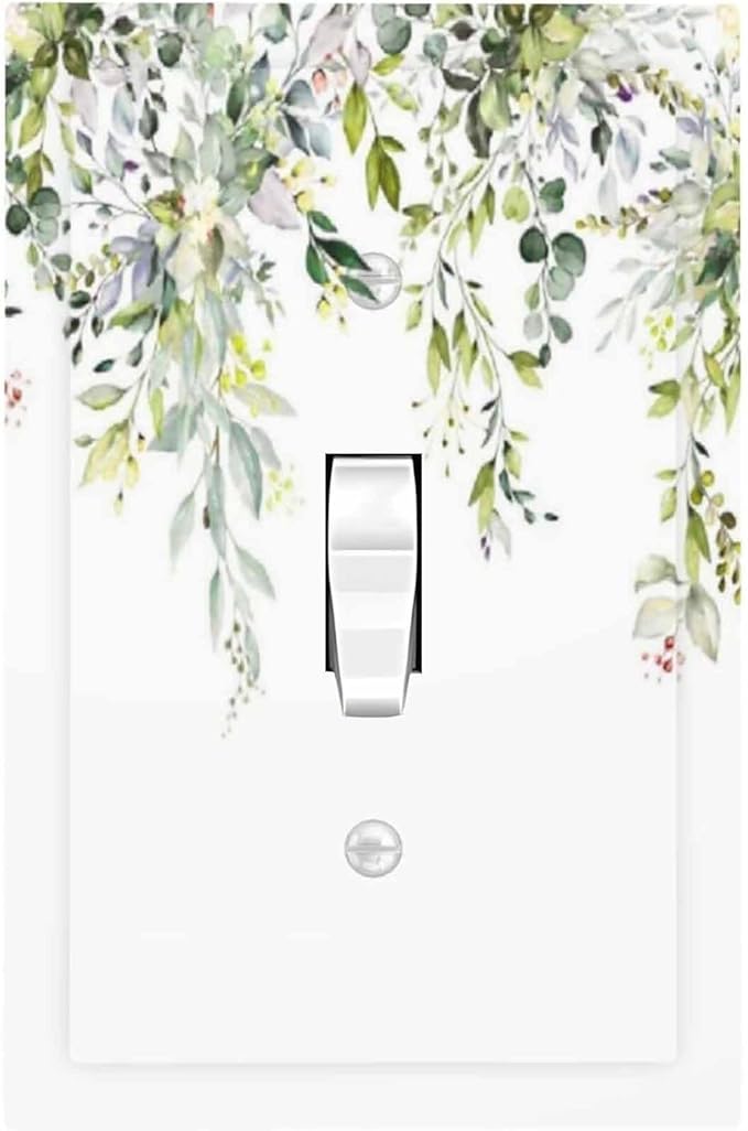 Decorative Light Switch Cover Green Eucalyptus Leaves Floral Wildflower 1 Gang Single Toggle Device Electrical Faceplate Switchplates Decorator Outlet Wall Plate For Bed Room Living Room