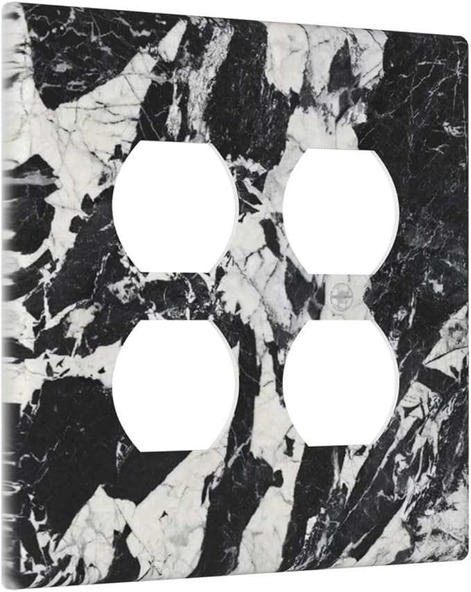 Black White Marble Abstract Luxury Outlet Covers 2 Gang Double Duplex Decorative Light Switch Covers Electrical Wallplates Socket Faceplate for Bathroom Kitchen Decor