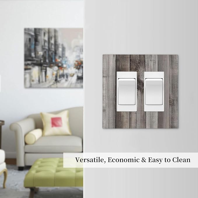 Decorative Outlet Covers Vintage Brown Gray Wood Texture 2 Gang Double Gfci Rocker Electrical Wall Panels Light Switch Cover Plate For Farmhouse Cabin Decor