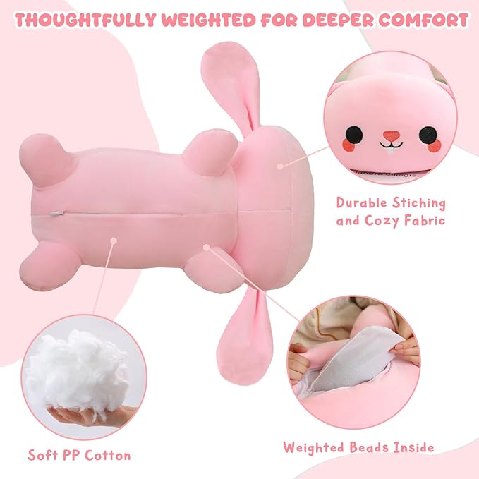 TOYSYM Weighted Stuffed Animals, 3.74 lbs Bunny Stuffed Animal with Weighted Beads, Cute Plush Toy Pillow Gifts for Adults Kids Boys Girls