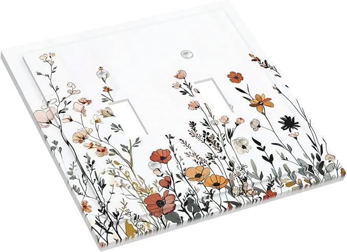 Decorative Switch Plates Vintage Wildflower Colorful Plants Floral 2 Gang Double Toggle Outlet Light Switch Cover Wall Plate Electrical Faceplate For Bed Room Living Room Decor
