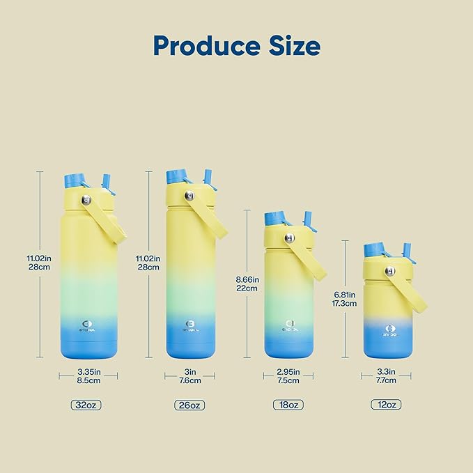Kids Insulated Water Bottle with Straw - 12oz Stainless Steel Water Bottle with Dual Spouts, Leak-Proof, BPA-Free, Double Wall Vacuum Keeps Cold for 24 Hours for Sports, Travel, School (Soft Lagoon)
