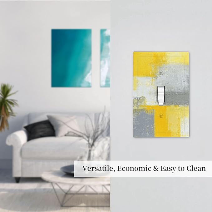 Outlet Covers Retro Modern Gray Yellow Ombre Abstract Art 1 Gang Duplex Light Switch Cover Plate Decorative Wall Plates Electrical Switchplate Receptacle for Bathroom Bedroom Decor（2 Pack）