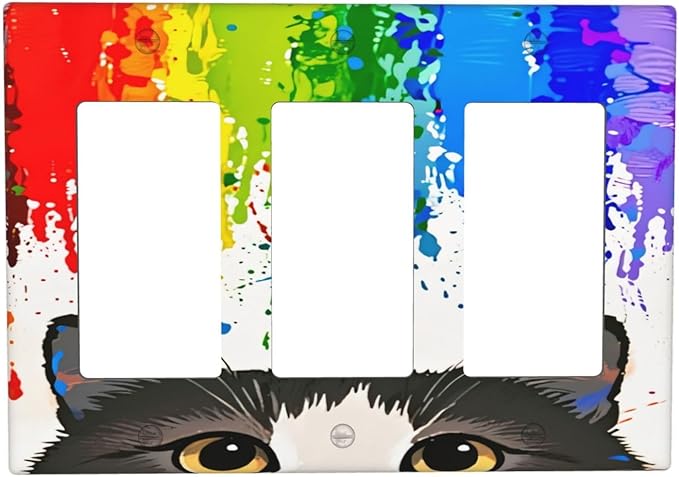 Cat Rainbow Triple Rocker Wall Plate Decorative 3 Gang Light Switch Covers Electrical Switchplate Home Decorate Faceplat for Bathroom Bedroom Kitchen Room 4.5 x 6.38 Inch