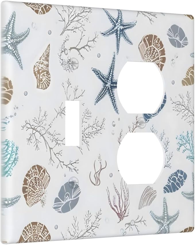 Ocean Starfish Seashells Nautical Coastal Sea Coral Wallplates 1 Toggle 1 Duplex Switch Plate Electrical GFCI Faceplate Decorative Light Switch Covers for Kids Room Nursery Decor