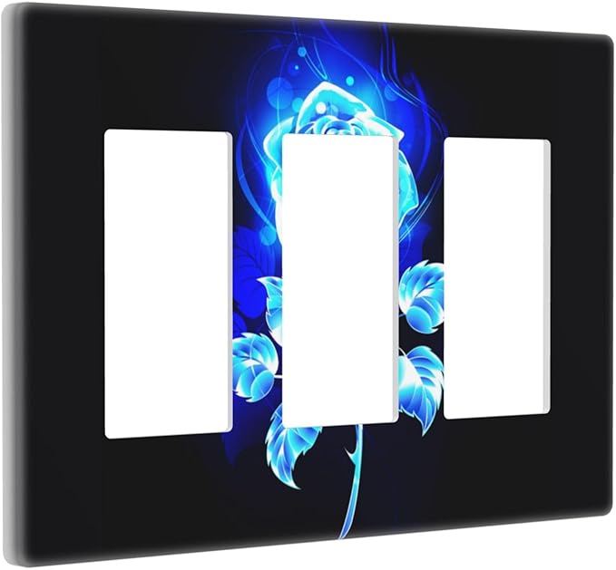 Blue Golden Rose Flower 3 Gang Triple Rocker/Decora Light Switch Wall Plate Cover Decorative Electrical Faceplate Switchplate for Bathroom Living Room Decor