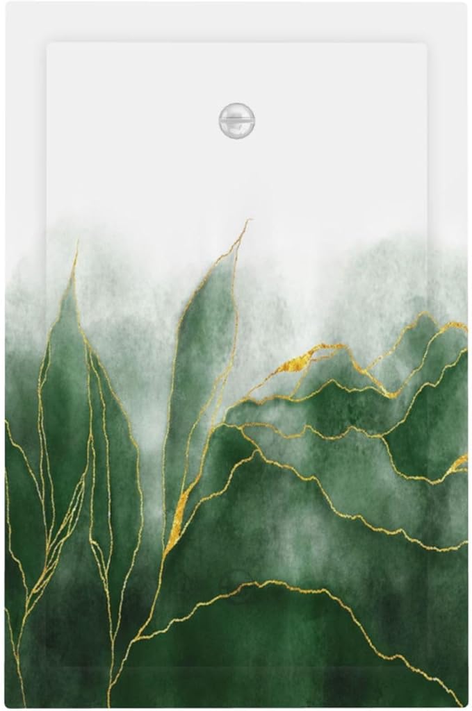 Light Switch Covers Green Gold Leaf Marble Modern Abstract Decorative Switch Plates 1 Gang Blank No Device Outlet Covers Electrical WallPlates for Kitchen Bathroom Decor