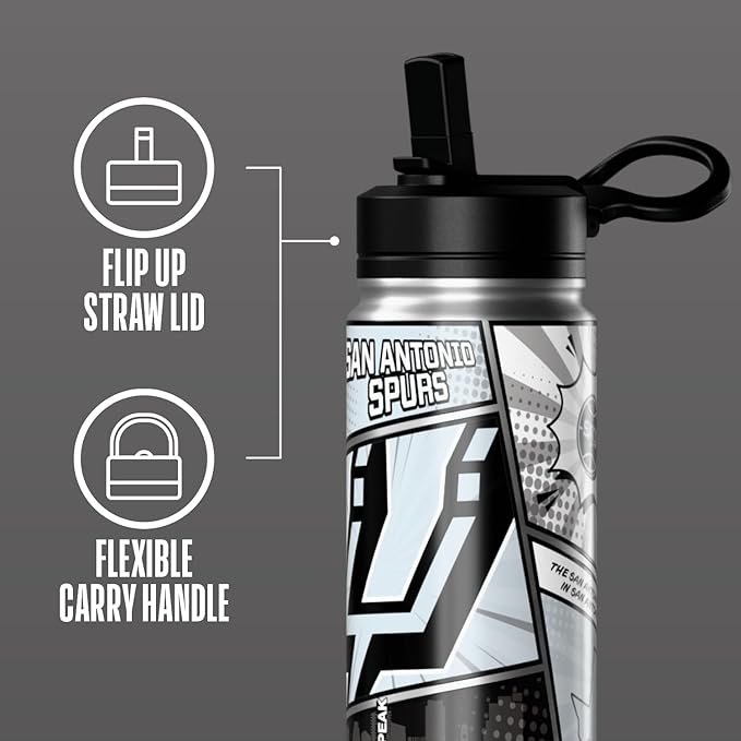 Hydrapeak x NBA San Antonio Spurs 20 oz Stainless Steel Water Bottle, Officially Licensed Double Wall Insulated Sports Bottle with Straw Lid, Reusable Leakproof Gift for Kids & Adults