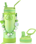 Mininoo Kids Water Bottle for School - 16 oz Stainless Steel Insulated Water Bottle with Ceramic-Lined, Leakproof Straw Lid & Beaded Handle for Girls & Boys