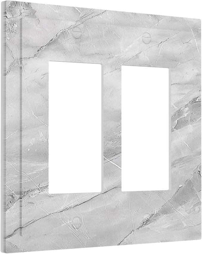 Decorative Outlet Covers Gray Marble Pattern 2 Gang Double Rocker Light Switch Cover Plate Electrical Switch Plate Cover Decorate GFCI Wall Plate for Home Farmhouse Decor
