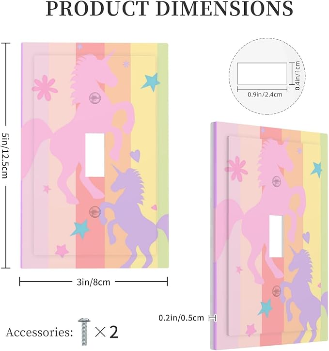 Cute Purple Pink Rainbow Unicorn 1 Gang Light Switch Cover Single Toggle Wall Plate Decorative Electrical Switchplate Covers Faceplate Switchplate for Nursery Girls Boys Room Kids Room Décor