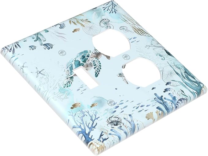 Wallplates Teal Blue Ocean Sea Turtle Seabed Plants 1 Toggle 1 Duplex Switch Plate Electrical GFCI Faceplate Decorative Light Switch Covers for Bathroom Kids room Decor
