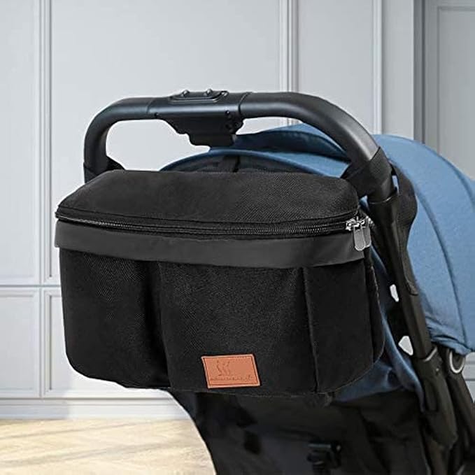 Miracle Baby Stroller Organizer Bag for Mom,Universal Stroller Storage Caddy Diaper Bag- Compatible with Most Stroller - Multifunctional Larg(Black)