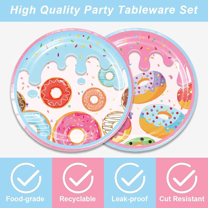 40pcs Donut Time Theme Party Napkins and Plates Donut Time Party Supplies Birthday Decorations for Girl Birthday Baby Shower Decorations