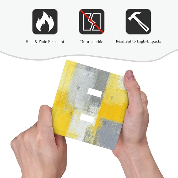 Outlet Covers Retro Modern Gray Yellow Ombre Abstract Art 1 Gang Duplex Light Switch Cover Plate Decorative Wall Plates Electrical Switchplate Receptacle for Bathroom Bedroom Decor（2 Pack）