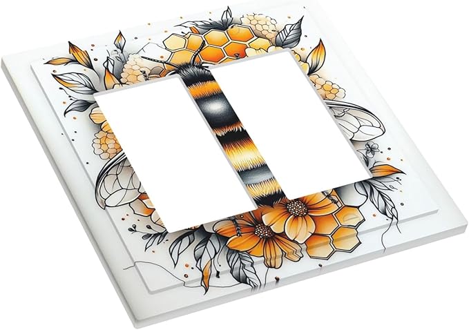 Decorative Outlet Covers Bee Honeycomb Flowers Plant Leaves 2 Gang Double Gfci Rocker Electrical Wall Panels Light Switch Cover Plate For Nursery Kids Room Decor