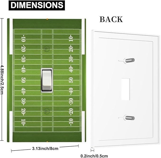 Football Field 1-Gang Toggle Light Switch Plate, Game Day Gridiron Vintage Football Design Decorative Wall Plate for Boys Room Decor