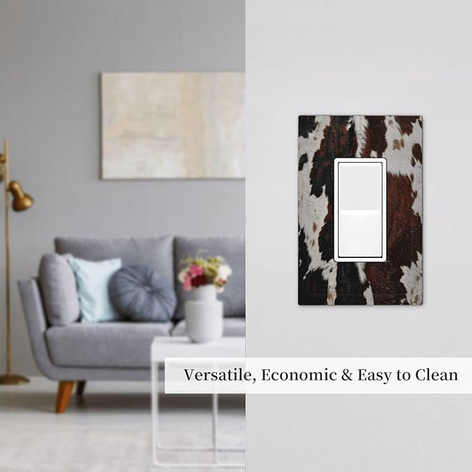 Cowhide Print Abstract Animal Fur Rustic Decorative Outlet Covers 1 Gang Single Rocker Light Switch Cover Plate Wall Plates GFCI Faceplate for Farmhouse Home Decor