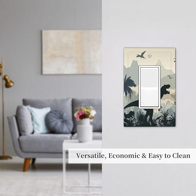 Decorative Outlet Covers Prehistoric World Dinosaur Cartoon Fores 1 Gang Single Rocker Light Switch Cover Plate Wall Plates GFCI Faceplate for Kids Room Nursery Decor
