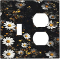 White Black Daisy Wildflower Modern Chrysanthemum Wallplates 1 Toggle 1 Duplex Switch Plate Electrical GFCI Faceplate Decorative Light Switch Covers for Bedroom Farmhouse Decor