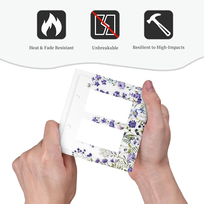 Lavender Wildflowers Purple Flowers Plant Floral Decorative Outlet Covers 2 Gang Double GFCI Rocker Electrical Wall Panels Light Switch Cover Plate for Bedroom Living Room Decor